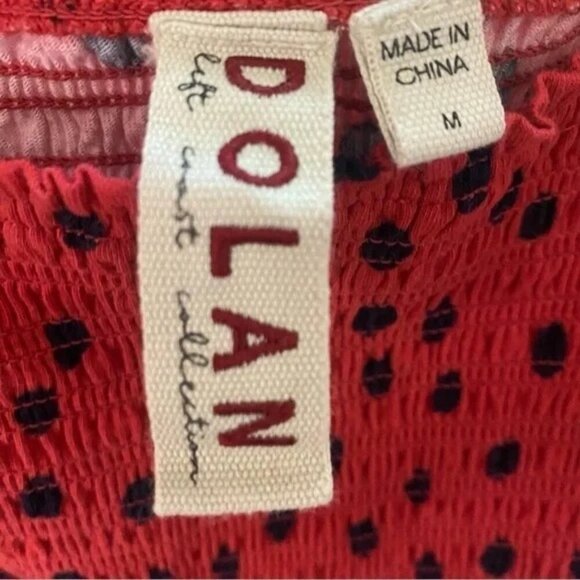 Anthropologie Dolan Red Polka Dot Smocked Puff Sleeve Blouse - Picture 7 of 8